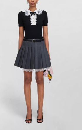 Self Portrait wool lace collar short-sleeve knit top
