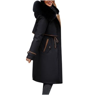 Generic Long Winter Coats for Women Maxi Down Parka Warm Puffer Jacket Faux Fur Hood Cold-Resistant Thicken Overcoat Black