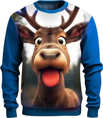 Generic Cotton Christmas Sweatshirt Mens Christmas Jumper Funny Christmas Jumper Ugly with Reindeer Christmas Motifs Soft Merry Christmas Sweater Casual Chris