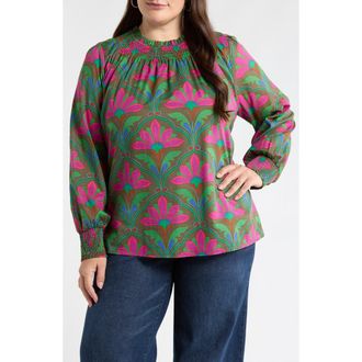 Sugarlips Evanna Floral Noehmi Smocked Top in Kelly-Green-Pink at Nordstrom, Size 2X