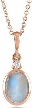 Allurez Oval Natural Rainbow Moonstone & Diamond Pendant Necklace 14K Rose Gold (1.63ct)