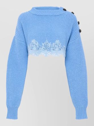 Chlo&eacute; cropped jumper long sleeves ribbed guipure lace