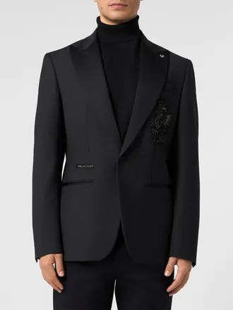 Philipp Plein Blazer Dragon Strass in lana vergine con ricami