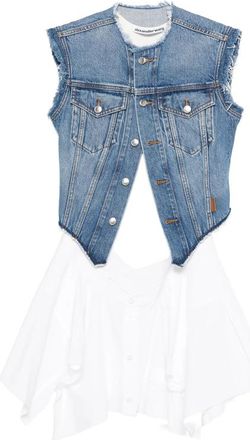 Alexander Wang Frayed Marbled Denim Jacket