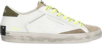 Crime London Ivory Distressed Green Detail Leather Sneakers