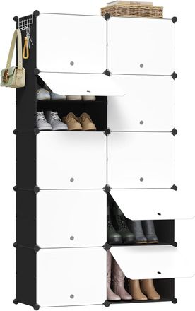 Woltu Zapatero Modular De 10 Compartimentos, M&oacute;vil, Para 40 Pares, Ahorra Espacio, Blanco Y Negro - Woltu