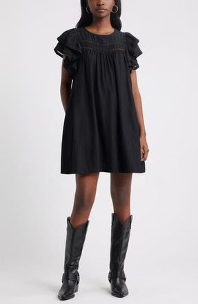 Treasure & Bond Double Ruffle Shift Dress in Black at Nordstrom Rack, Size X-Small