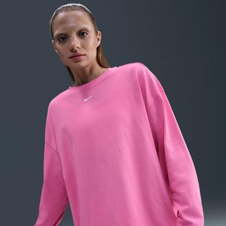 Nike Womens Nike Sportswear Essential Oversized Long-Sleeve T-Shirt in Pink | HF5320-675