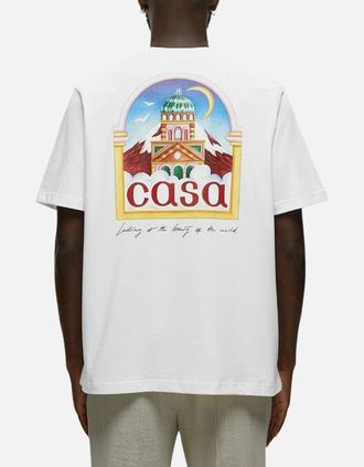Casablanca Mens CASABLANCA Mens T Shirts VUE DE LARCHE Crew Neck Shorts Sleeve Printed Summer - White - Size: 36