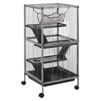 OEM Parque Para Mascotas Con Ruedas 2 Puertas 3 Rampas Hamaca Colgante Y Bandeja Extra&iacute;ble Para Cobayas 52x52x113,5cm Gris