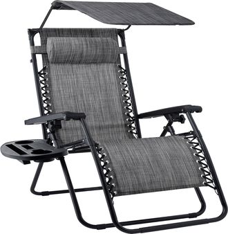Best Choice Products 30 Extra Wide Folding Zero Gravity Patio Lounge Chair w/Adjustable Canopy Shade - Gray