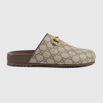 Gucci Womens Horsebit Mule, Beige, GG Canvas