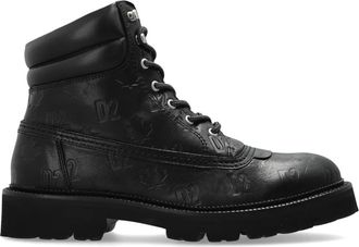 Dsquared2 D2 Monogram Leren Schoenen - Heren - Veterlaarzen - Zwart - 39 EU - Leer - Schoenen