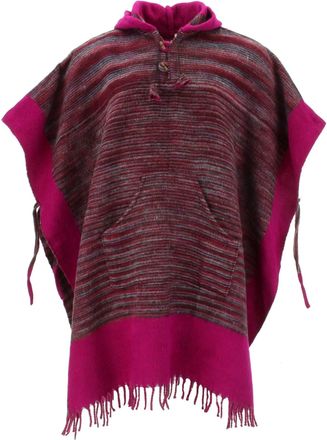 Loud Elephant Soft Vegan Wool Hooded Tibet Poncho - Maroon Plum