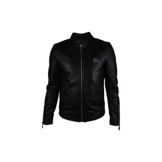 Philipp Plein Bikerjack - Heren - Leren en Su&egrave;de Jassen - Zwart - S - Leer - Jassen