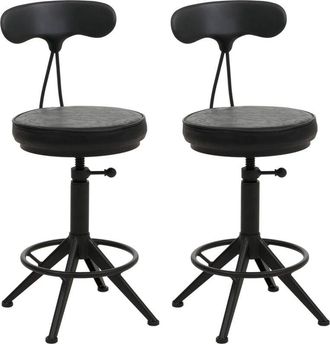 Hhg [nunca Usado] Juego De 2 Taburetes De Bar Hhg-590, Taburete Giratorio Industrial De Altura Regulable, Cuero Sint&eacute;tico Y Metal, Negro