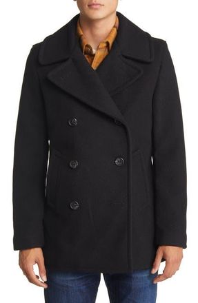 Schott NYC Slim Fit Wool Naval Officers Coat in Black at Nordstrom, Size Xx-Large