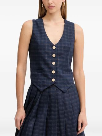 Fracomina plaid V-neck gilet top - women - Viscose/Polyester/Elastane/Lurex/Polyester/Elastane - M - Blue