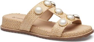 Johnston & Murphy Chandler Embellished Wedge Slide Sandal in Natural Raffia at Nordstrom, Size 8.5