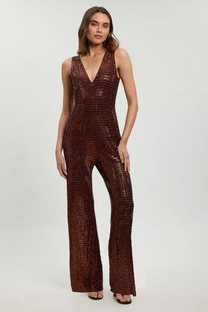 Karen Millen Womens Premium Crystal Embellished Jumpsuit - Brown - Size X-Small