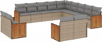 vidaXL Set Sof&aacute;s De Jard&iacute;n Con Cojines 13 Pzas Rat&aacute;n Sint&eacute;tico Beige Vidaxl