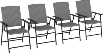 OUTSUNNY 4pcs Rattan Chair Foldable Garden Furniture W/ Armrest Grey - 4 Piece | TJ Hughes