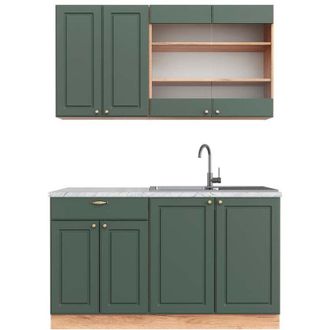 Vicco Cucina completa Fame-Line, Quercia verde-oro Country/oro Power, 140 cm, pl Marmo