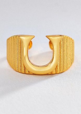 Luv AJ Initial Ridged Signet Ring