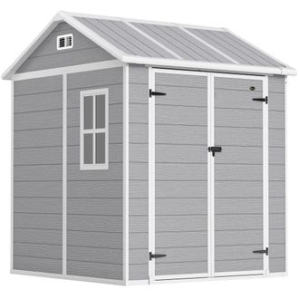 Mauro Ferretti Casetta Da Giardino In Resina Con Pavimento, 2 Porte Con Blocco, Finestra, 1.8x1.8m, Grigio