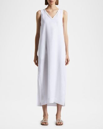 PESERICO Sleeveless Chain-Trim Linen Midi Dress