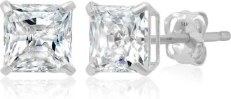 MAX + STONE 14k Yellow or White Gold Princess Cut Cubic Zirconia Stud Earrings 4MM to 7MM