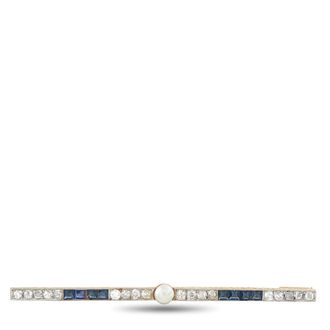 Luxury Bazaar Antique 18K Yellow Gold 1.40ct Diamond and Sapphire Brooch MF16-081226