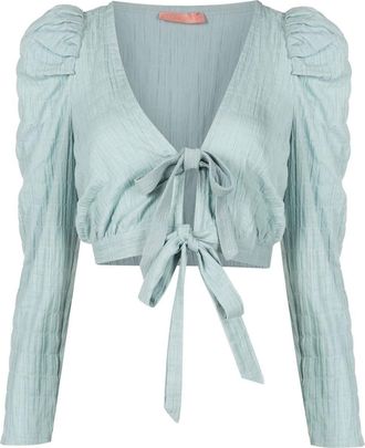 Clube Bossa Mandoline cropped blouse - women - Cotton - GG - Blue