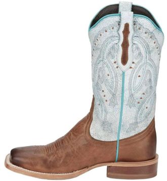 Tony Lama Womens Gabriella Square Toe Western Boot In Tan/worn/turquoise