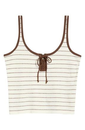Marine Layer Laci Stripe Hemp & Cotton Tank in Chocolate/White Stripe at Nordstrom, Size X-Small