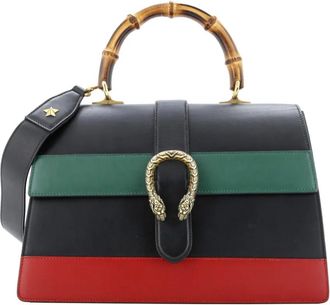 Gucci Dionysus grote leren tas met colourblocking en bamboe handvat - Zwart