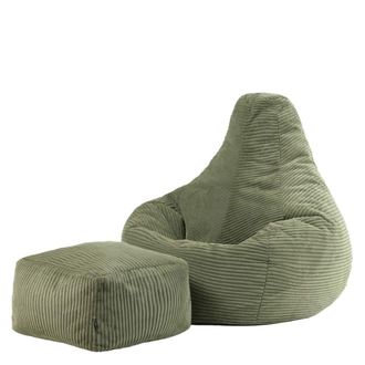 Icon Brand Puf con respaldo alto y reposapi&eacute;s cuadrado, pana verde salvia