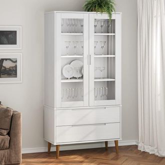vidaXL Vidaxl - Vetrina Molde Bianca 90x35x175 Cm In Legno Massello Di Pino
