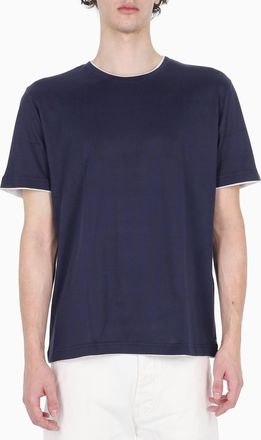 Eleventy Blue Double-Trim Cotton T-Shirt
