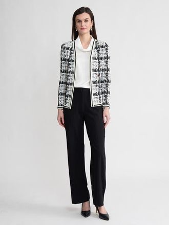 Misook Tailored Faux Double Breasted Knit Jacket in Black/new Ivory at Nordstrom, Size Xx-Large