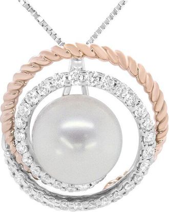 House of Brilliance Haus Of Brilliance 14K White & Rose Gold Diamond & 9Mm Pearl Pendant Necklace