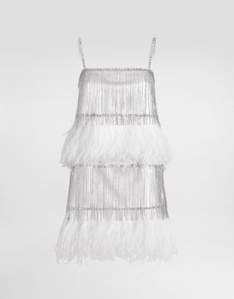 Dolce & Gabbana Satin Dress With Feathers - Woman Dresses Crystal 42