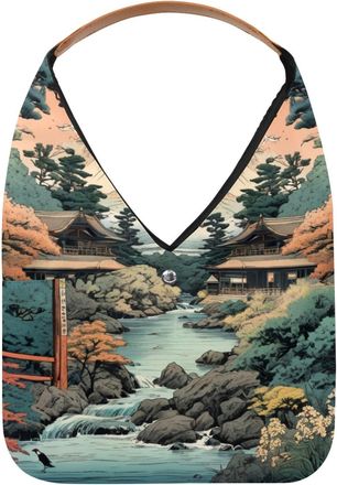 Generic Beautiful Ukiyo-e Reusable Lightweight Grocery Bags - Foldable Into Compact Pouch, Washable & Sturdy, Multipurpose for Shopping and Travel