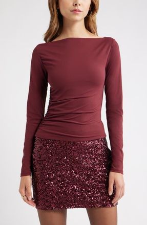 Open Edit Ruched Side Top in Burgundy Tannin at Nordstrom, Size Xx-Small