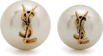 Saint Laurent Logo-plaque Pearl Stud Earrings
