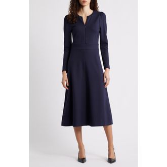 Caslon Half-Zip Long Sleeve Ponte Midi Dress in Navy Night at Nordstrom Rack, Size Xx-Small