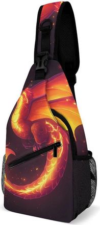 Generic Dragon Soaring Fire Mens Crossbody Chest Sling Bag for Travel Hiking Lightweight Shoulder Bags with Small Side
