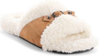Balenciaga Furry Faux Fur Slide Sandal in Off White/Brown/Brass at Nordstrom, Size 10Us