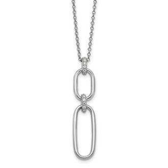 Diamond2Deal Sterling Silver Polished Cubic Zirconia Necklace 16 with 2in ext