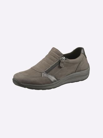Casual Looks Slipper CASUAL LOOKS, Damen, Gr. 37, grau (taupe), Glattleder, Nubukleder, Rindsleder, Schuhe Slipper